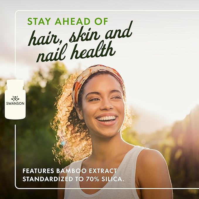 Swanson Bamboo Extract - Natural Hair, Skin and Nails Supplement - 70% Silica Content Supporting Collagen Formation & Bone Growth - (60 Veggie Capsules, 300mg Each) (3 Pack)