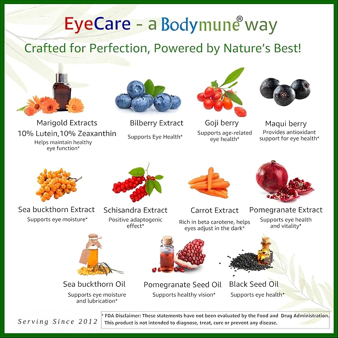 Advanced EyeCare | USDA Organic Eye Health Supplement with Lutein & Zeaxanthin | Maqui, Goji & Sea Buckthorn Extracts | 60-Day Supply | Vegan, Non-GMO, Made in USA