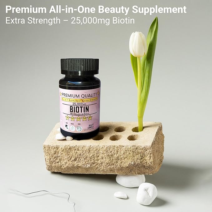 Biotin with Collagen and Keratin Complex, 25000 MG, Beauty Supplement with B Vitamins, 60 Veggie Capsules