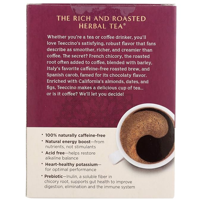 Teeccino Vanilla Nut Herbal Tea - Rich & Roasted Herbal Tea That’s Caffeine Free & Prebiotic for Natural Energy, 10 Tea Bags