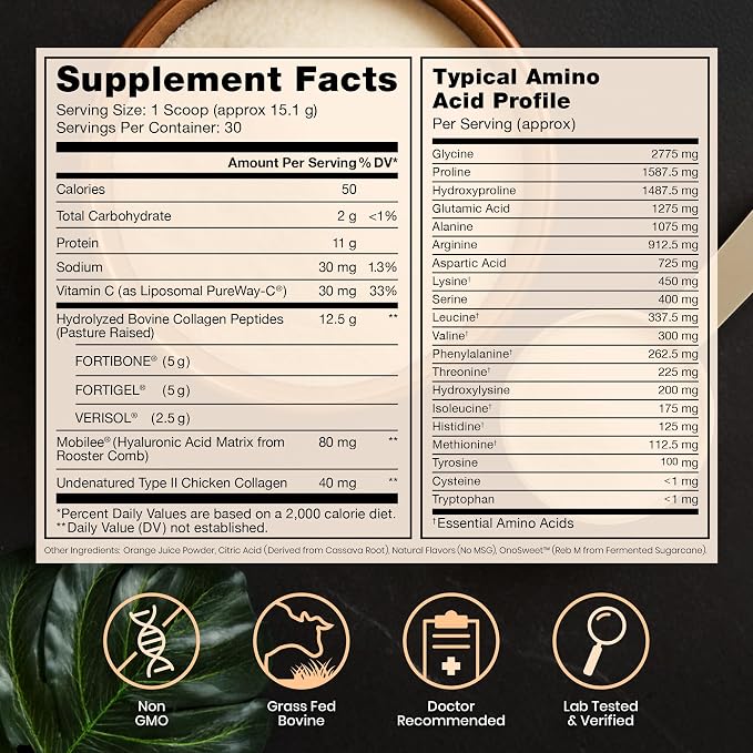 Pure Therapro Rx TriActive Collagen Plus, Collagen Powder for Hair, Skin, Nails, Bones & Joints, Hydrolyzed Collagen Powder w/Patented Peptides, Unflavored Multi Collagen Protein Powder (Orange)