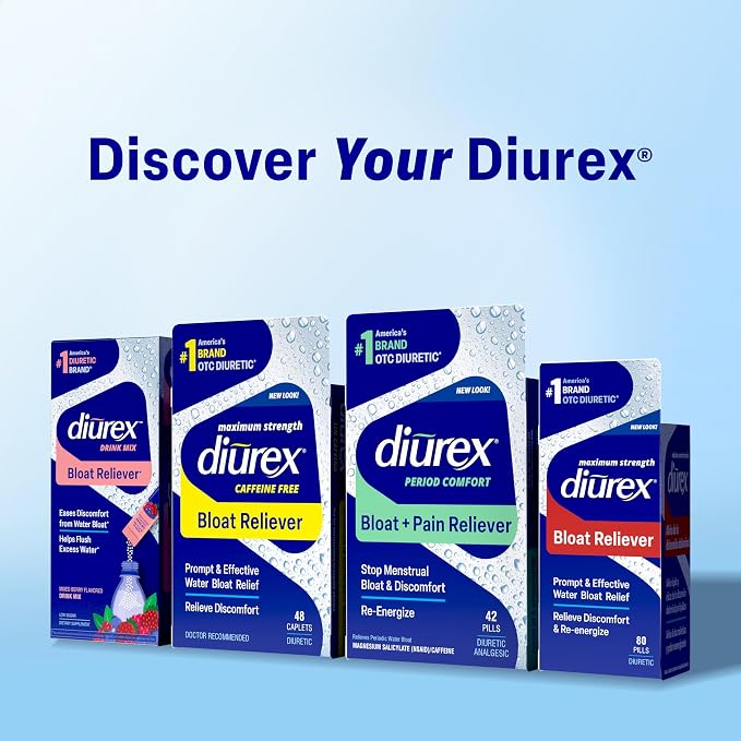 Diurex Ultra Re-Energizing Water Pills - Relieve Water Bloat - Feel Better & Less Heavy - 80 Count