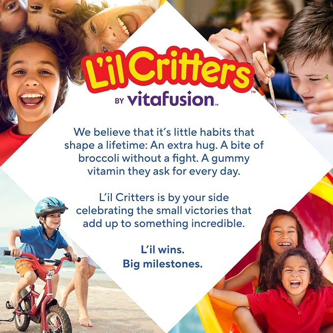L’il Critters Probiotic Daily Gummy Supplement for Kids, for Digestive Health Support, Grape, Cherry and Orange Flavors, 60 Gummies