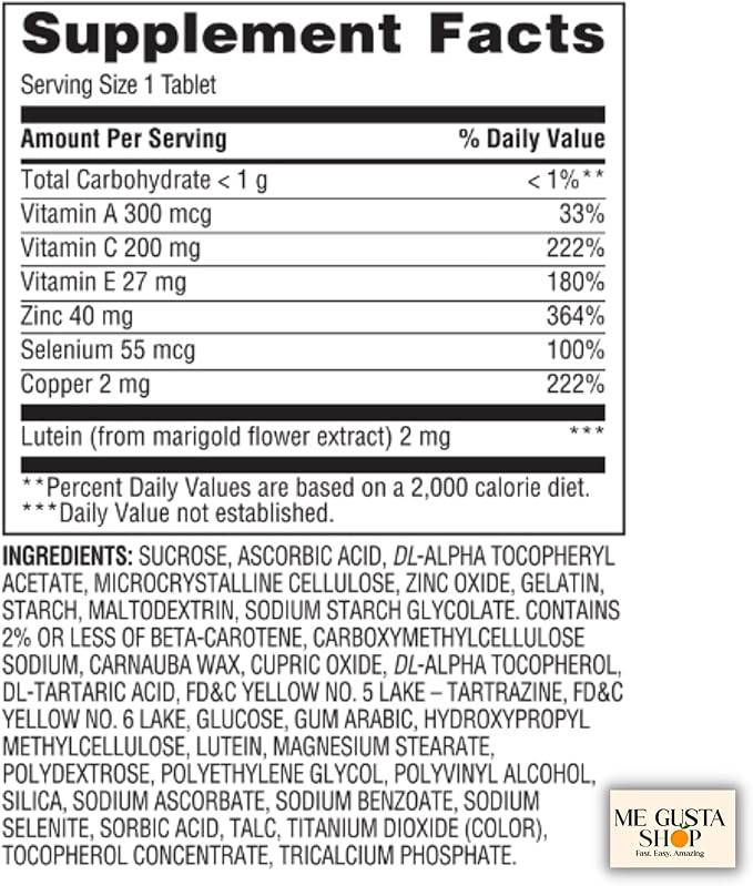 Equate Vision Formula with Lutein Tablets Dietary Supplement, 120 Count + me Gusta Sticker