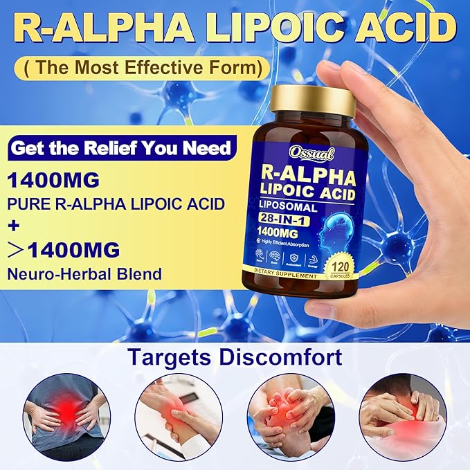1400MG R Alpha Lipoic Acid, 28-in-1 Stabilized ALA Supplements, Neuropathy Supplements with L-Carnitine, NAC & B-Complex, R-ALA Supplement Antioxidant for Nerve, Brain, Energy丨Vegan, 240 Capsules