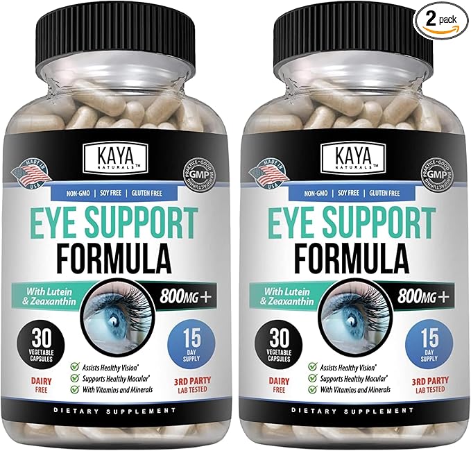 Kaya Naturals Eye Health Supplement, Lutein and Zeaxanthin, Vision Health, Eye Strain Support 800 mg Vitamin Supplement 30 Capsules (Pack of 2)