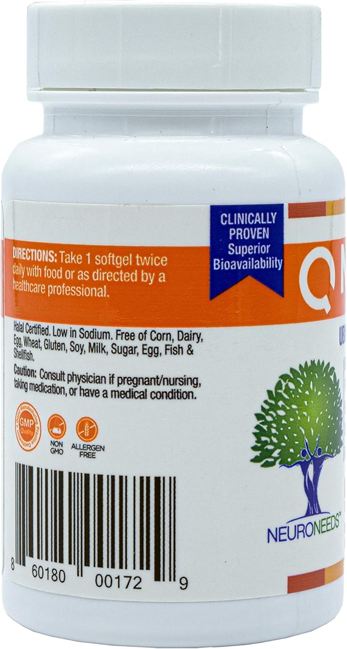 QNeeds® coqh-cf Ubiquinol 100 mg COQ10 Clinically Proven Enhanced Delivery for Maximum Absorption, Enhanced Mitochondrial Support, Antioxidant for Heart Health, 60 Count Softgels