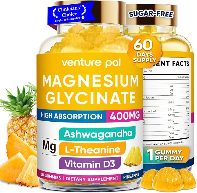 60 Day Supply Magnesium Glycinate 400mg Gummies with Ashwagandha, L-Theanine, CoQ10, Vitamin D3 & B6, Sugar Free Magnesium Gummies for Adults & Kids, Stress Relief, Sleep & Calm, Vegan, Gluten Free