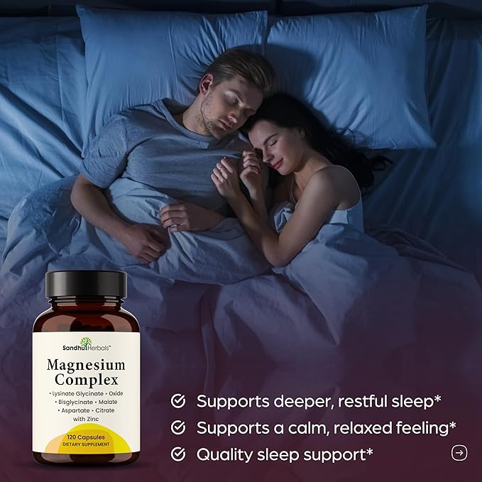 Complete Magnesium Complex 500mg for Women & Men | 120 Capsules | 6 in 1 Mag Supplement with Zinc | Quality Sleep & Muscle Health | Glycinate, Citrate, Malate, Oxide, Aspartate, Lysinate Glycinate