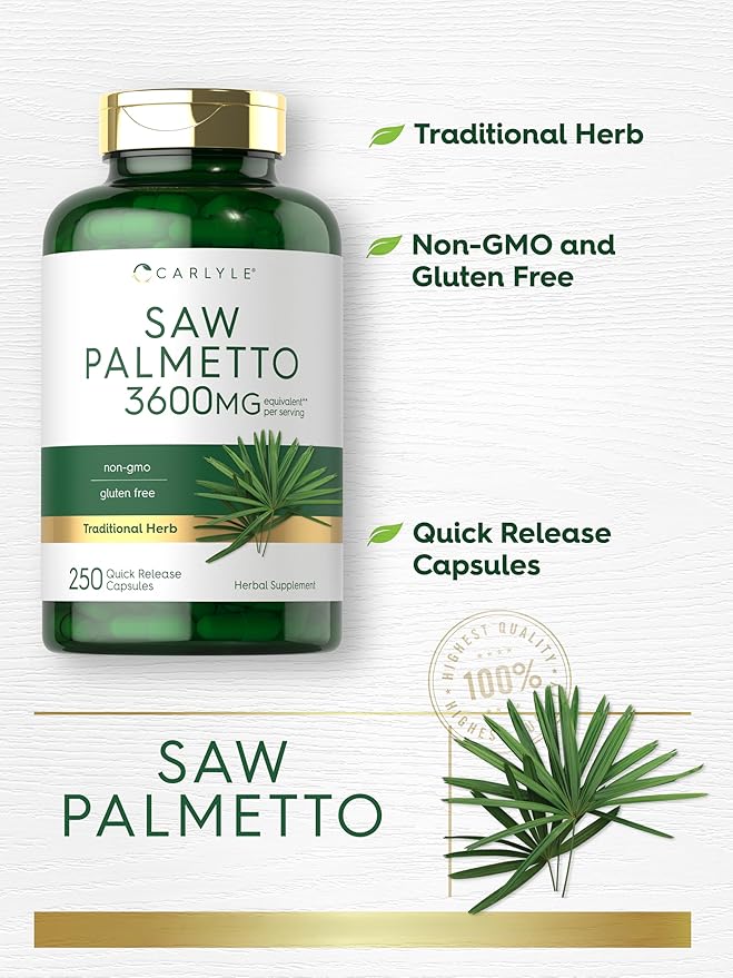 Carlyle Saw Palmetto for Men and Women | 250 Capsules | Herb Extract Supplement | Serenoa Repens | Non-GMO and Gluten Free