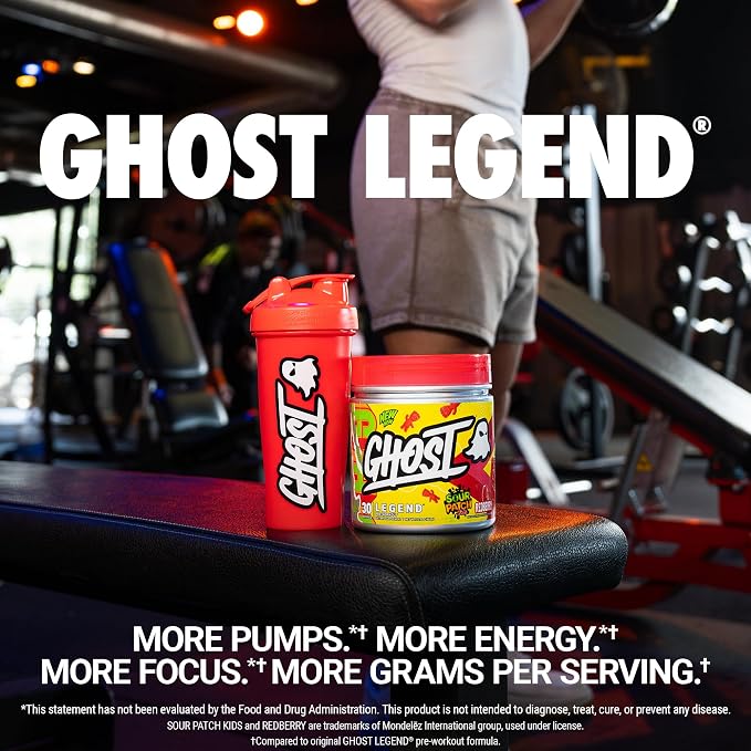 GHOST Legend Pre-Workout Powder, Sour Patch Kids Redberry - 30 Servings – Pre-Workout for Men & Women with Choline, L-Citrulline, & Beta Alanine for Energy & Focus