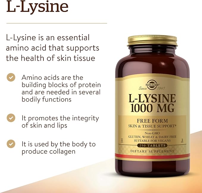Solgar L-Lysine 1000 mg, 250 Tablets - Enhanced Absorption and Assimilation - Promotes Integrity of Skin and Lips - Collagen Support - Amino Acids - Non-GMO, Vegan, Gluten Free-250 Servings(Pack of 2)
