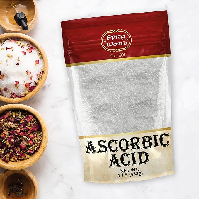 Spicy World Ascorbic Acid 1 LB Bulk Bag - Pure Vitamin C Powder - 100% Pure, Food Grade, Can be Used for Canning, Fruit, Pools - USP Grade