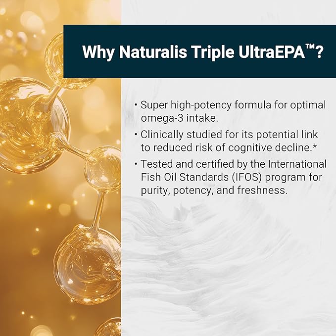 Naturalis Triple Strength UltraEPA™ EPA 1000mg | Pharmaceutical Grade High Purity 99% Omega-3 with 96.5% EPA Burpless Fish Oil | IFOS Certified, Sustainably Sourced, Non-GMO | Pack of 10