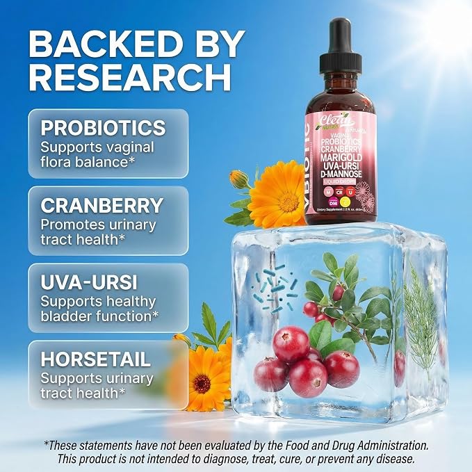 Clean Nutraceuticals VBiotic Vaginal Probiotic for Women Liquid Drops | Cranberry Uva Ursi Horsetail D-Mannose Prebiotics Marigold & Black Cohosh Vaginal Health Supplement | pH Balance