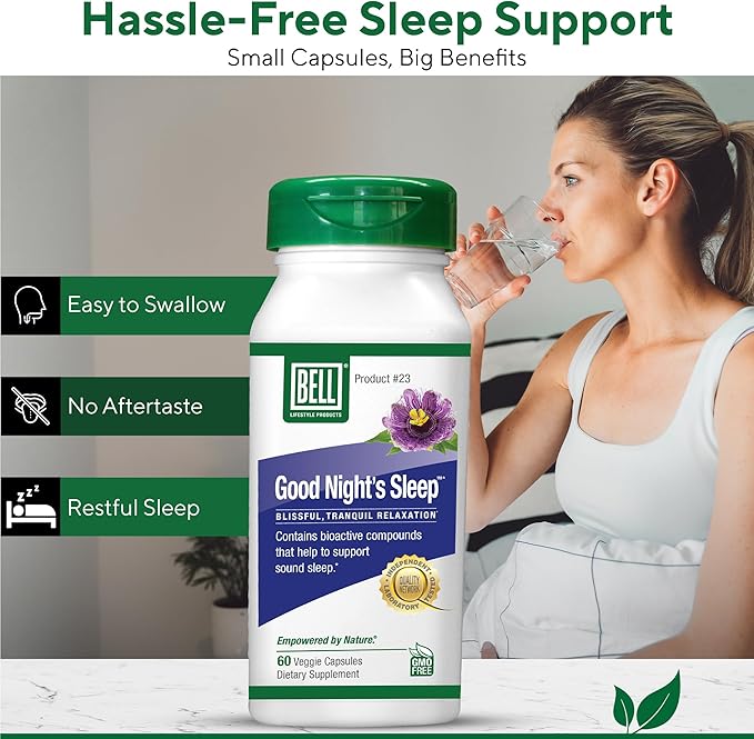 Bell Lifestyle Good Night's Sleep - Natural Sleep Support with Melatonin and Herbal Extracts, Supports Relaxation & Sleep Patterns, 60 Veggie Capsules