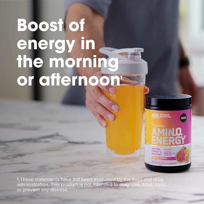 Optimum Nutrition Amino Energy - Pre Workout with Green Tea, BCAA, Amino Acids, Keto Friendly, Green Coffee Extract, Energy Powder - Tropical Sunrise, 9.5 Ounce, 30 Servings (Packaging May Vary)