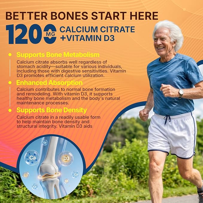 (2 Pack) Calcium Citrate 1200mg Gummies with Vitamin D3 for Women Men - High Absorption Calcium Gummies Supplements for Bone Teeth Muscle Healthy, Sugar Free, Vegan, Non-GMO, Orange Flavor, 120 Count