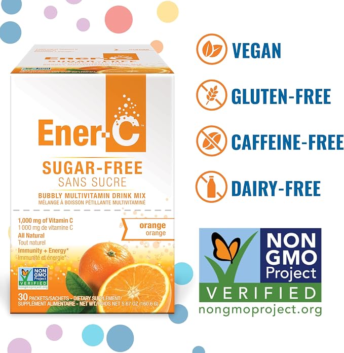 Ener-C Sugar Free Multivitamin Drink Mix - Vitamin Powder for Water, Electrolytes Powder No Sugar, Hydration Boost Packets, Zero Sugar, Vitamin C & B12 Supplement Liquid Mix - Orange, 60 Count
