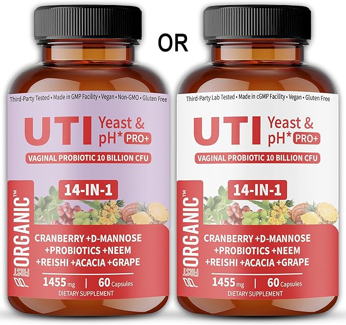 UTI Flora & Odor Pro+ & UTI Yeast & pH Pro+ | Pack of 2 | Vaginal Probiotics for Feminine Hydration & Freshness Support | Third-party Tested, cGMP Facility, Vegan, Non-GMO, Gluten-Free | 60+60 Caps