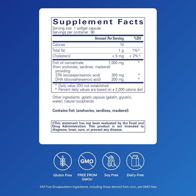 Pure Encapsulations EPA/DHA Essentials - Fish Oil Concentrate Supplement to Support Cardiovascular Health - Premium EPA & DHA Supplement with Omega 3-90 Softgel Capsules