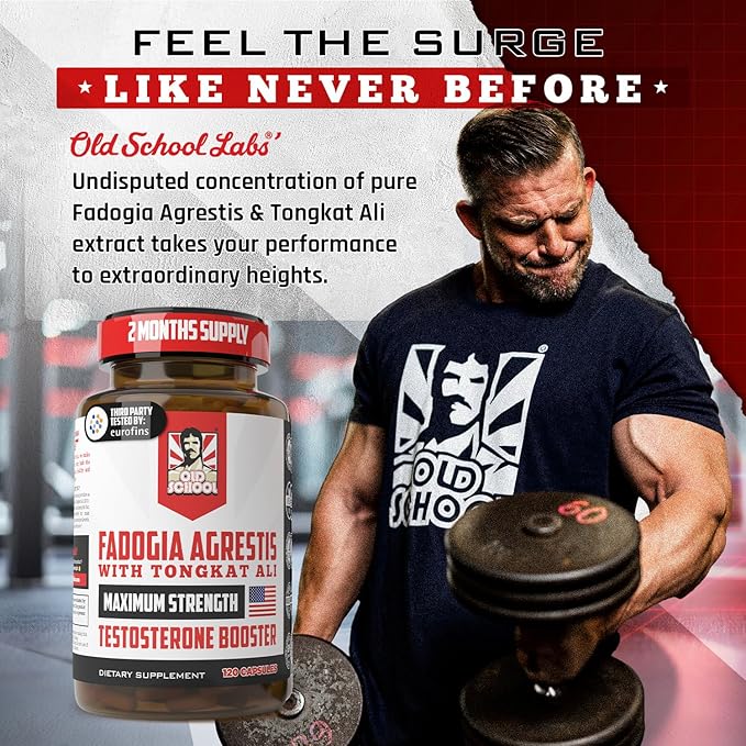 Old School Labs Testosterone Supplement for Men – Fadogia Agrestis 1500mg Max Potency + Tongkat Ali & BioPerine® – Muscle Growth, Recovery, Drive & Stamina – 120 Caps, 40 Servings