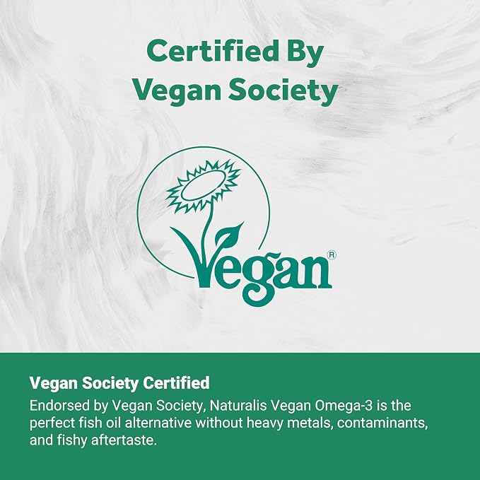 Naturalis Vegan Omega 3 DHA, EPA & DPA from Algae | Vegan Society Certified, Sustainably Sourced, True Full Spectrum | 60 Veggie Softgels (Carrageenan Free)