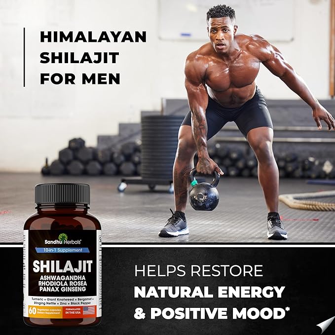 SANDHUHERBALS Shilajit Capsules for Men & Women | Pure Himalayan Blend with Ashwagandha | High Potency and Energy Supplement | 2 Months Supply | for Extra Power and Stamina | Combo with Sea Moss
