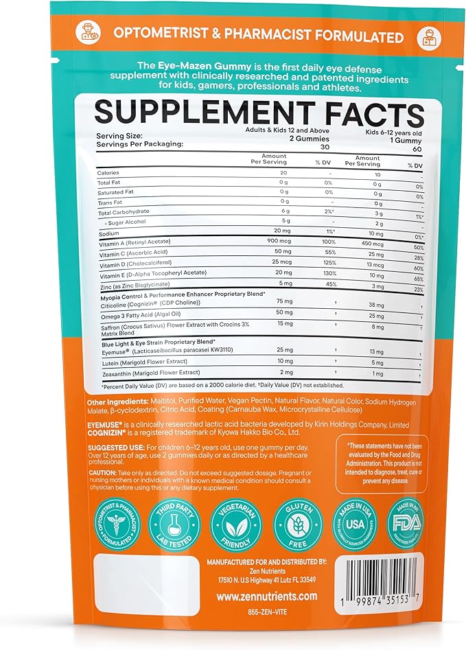 The Eye-Mazen Gummy Eye Vitamins for Vision and Eye Health - Lutein and Zeaxanthin Supplements for Eyes with Omega 3 & Vitamin A - Eye Supplements for Adults, Kids & Seniors