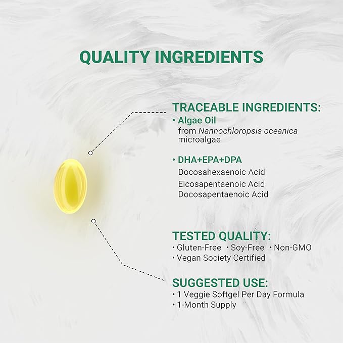 Naturalis Vegan Omega 3 DHA, EPA & DPA from Algae | Vegan Society Certified, Sustainably Sourced, True Full Spectrum | 60 Veggie Softgels (Carrageenan Free)