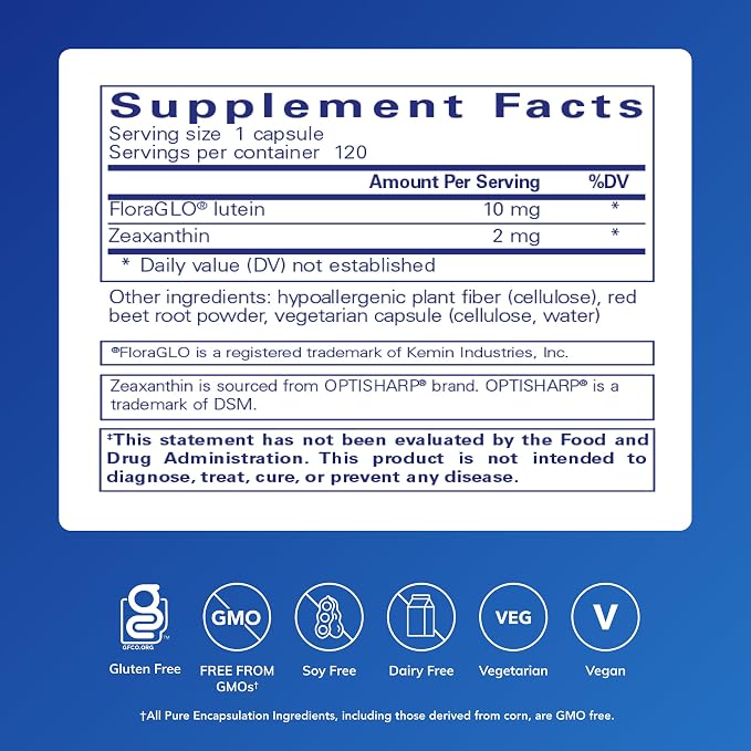 Pure Encapsulations Lutein & Zeaxanthin - Supports Overall Vision* - Maintains Macular Pigment & Eye Health* - Antioxidant Support* - Vegan-Friendly & Non-GMO - 120 Capsules