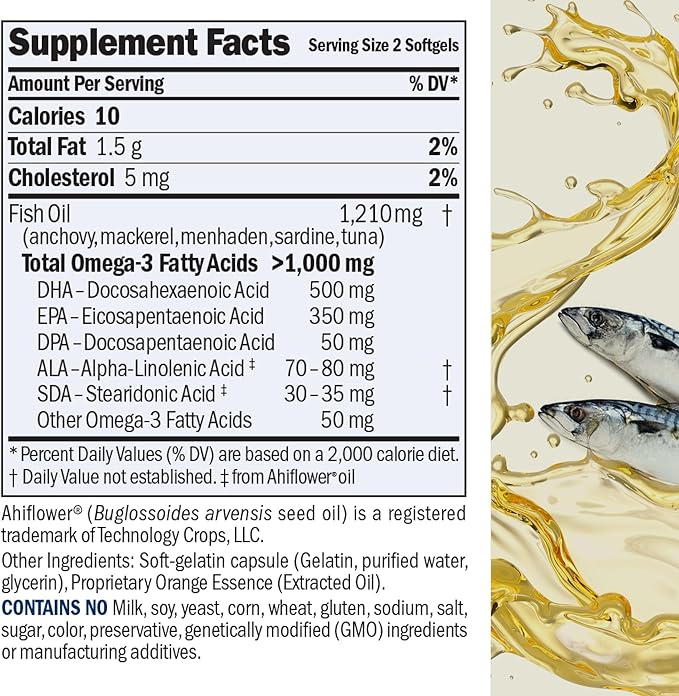 ANDREW LESSMAN Maximum Essential Omega-3 Orange - 360 Softgels - Ultra-Pure, High Potency Omega-3 Oils. High DHA, No Stomach Upset, No Contaminants, No Mercury. Small Easy to Swallow Softgels