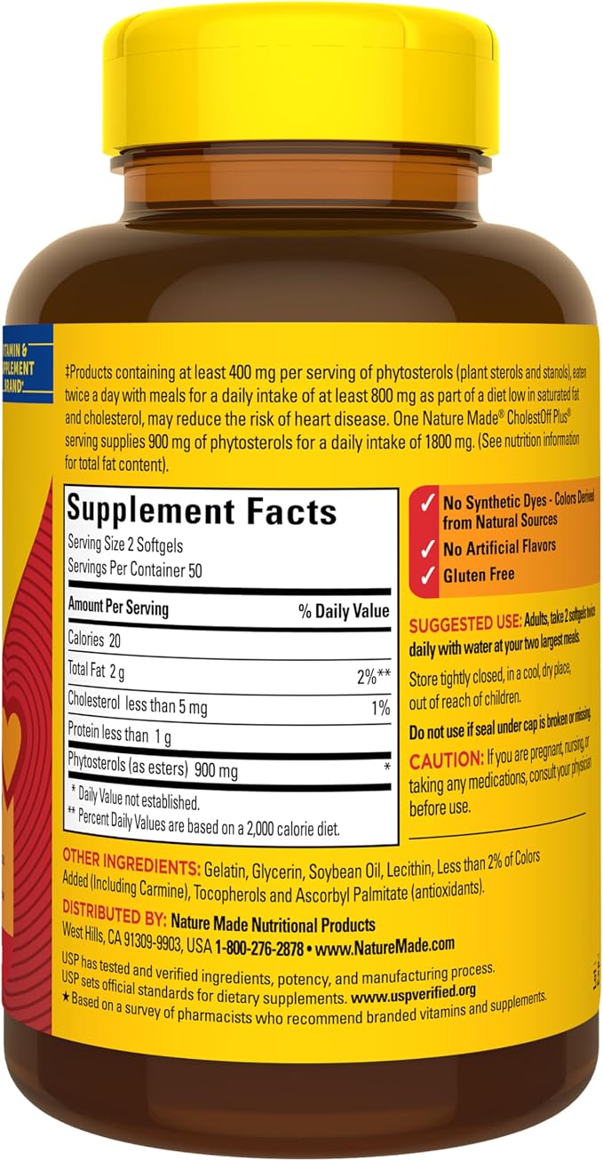 Nature Made CholestOff Plus, Dietary Supplement for Heart Health Support, 100 Softgels, 25 Day Supply