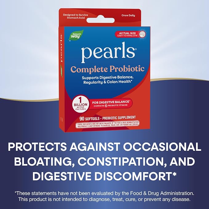 Nature's Way Pearls Complete Probiotic, Supports Digestive Balance*, 1 Billion Live Cultures, Supplement for Men and Women, No Refrigeration Required, 90 softgels
