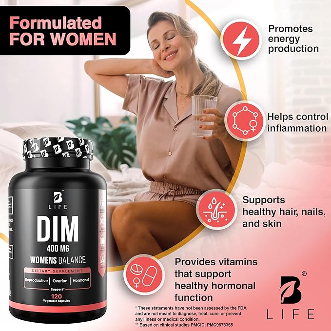 DIM Supplement 400 mg with Myo & D-Chiro Inositol, Dong Quai – Hormone Balance for Women – Fertility Supplements – Inositol Supplement - 120 Caps