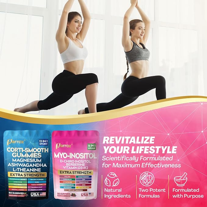 Cortisol & Myo-Inositol Gummies, Berberine, Soothe & Smooth, 2 Pack | With D-Chiro Inositol, Berberine, Magnesium, Ashwagandha, L-Theanine, Vitamins D3+K2 & B12, Folate, Zinc