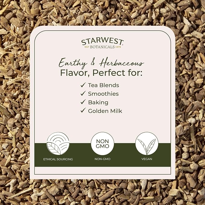 Starwest Botanicals Organic Ashwagandha Root - Dried Herb for Tea & Natural Herbal Blends, Cut & Sifted, Certified Kosher, Non-GMO - 4 oz Pouch