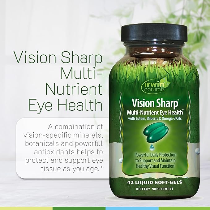Irwin Naturals Vision Sharp Multi-Nutrient Eye Health - 42 Liquid Soft-Gels, Pack of 2 - with Lutein, Bilberry & Omega-3s - 42 Total Servings