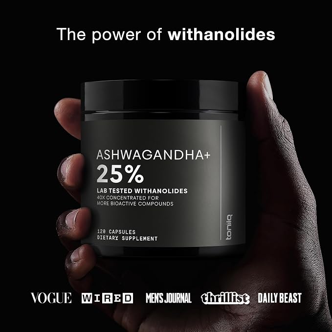 Toniiq Ashwagandha – 40:1 Concentrated Extract – 325 mg Withanolides per Serving – Wild Harvested in India – Highly Bioavailable with Black Pepper – Third-Party Tested – 120 Capsules