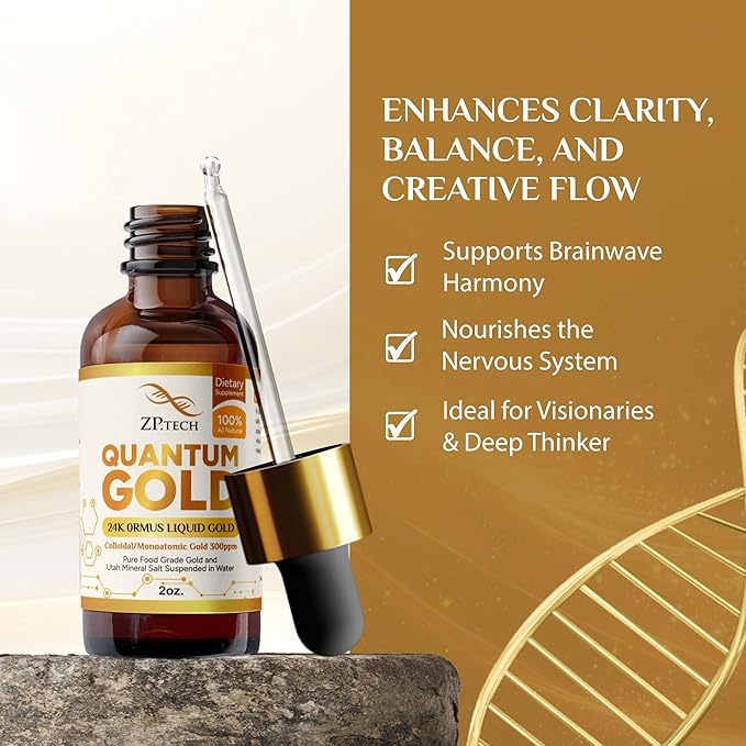 Quantum Gold Liquid Ormus Monoatomic Colloidal Gold & 24K Liquid Gold Supplement for Pineal Gland Activation, Lucid Dreaming & Higher Energy Alignment (2oz)