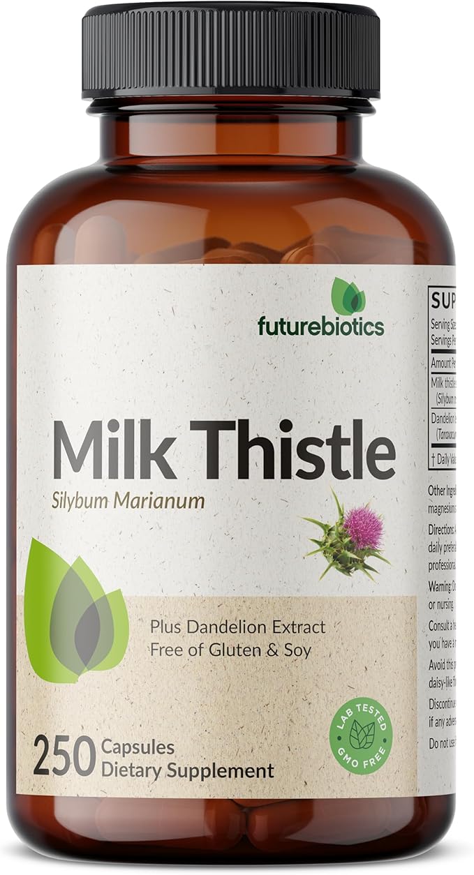 Futurebiotics Milk Thistle Silymarin Marianum & Dandelion Extract Liver Health Support, Antioxidant Support, Detox, 250 Capsules