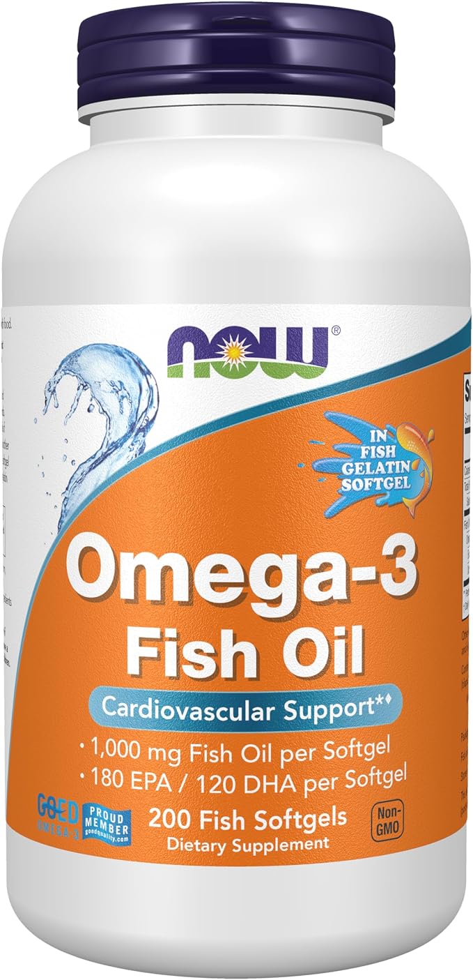 NOW Foods Supplements, Omega-3 180 EPA / 120 DHA, Molecularly Distilled, Cardiovascular Support*, 200-Fish Gelatin Softgels,Packaging may vary