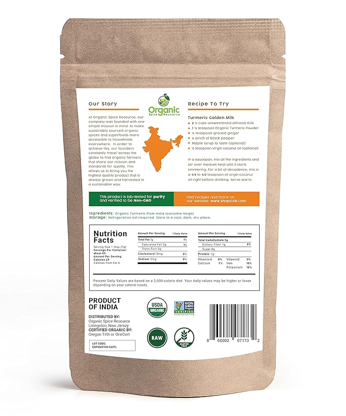 Organic Turmeric Powder w/Curcumin | 16oz or 454g | USDA Organics and Non-GMO | 100% Raw and Natural by OSR