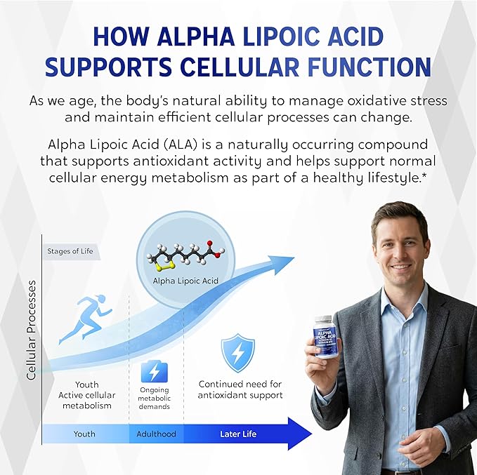 Alpha Lipoic Acid High Potency with Vitamin B1, Vitamin B12, Benfotiamine, Ubiquinol, Black Pepper - Support Cellular Health - 150 Count