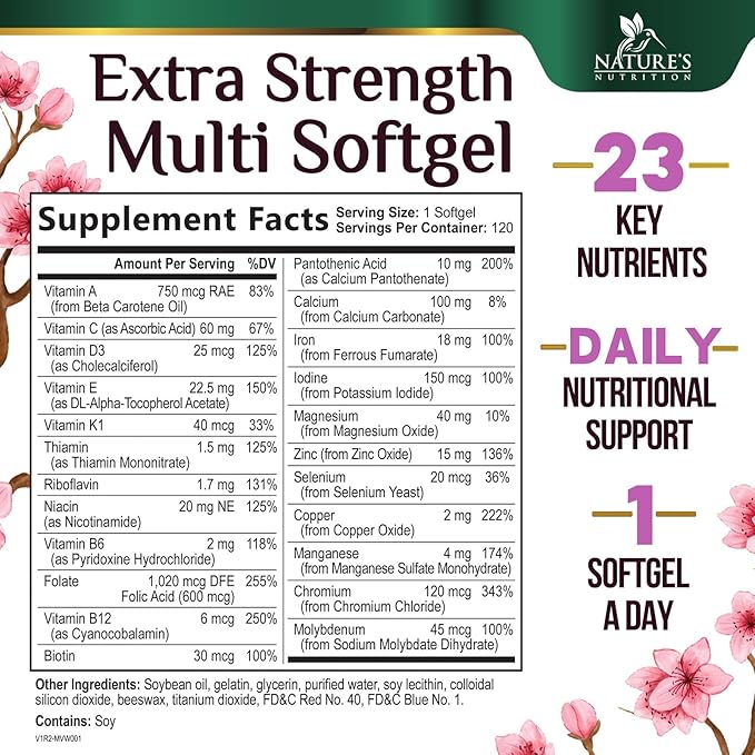 Multivitamin for Women - Essential Daily Womens Multivitamins with Calcium, Folic Acid, Vitamin A, C, D, E, B Vitamins, Zinc and Iron - Energy, Focus & Immune Support, Bottled In USA - 120 Softgels
