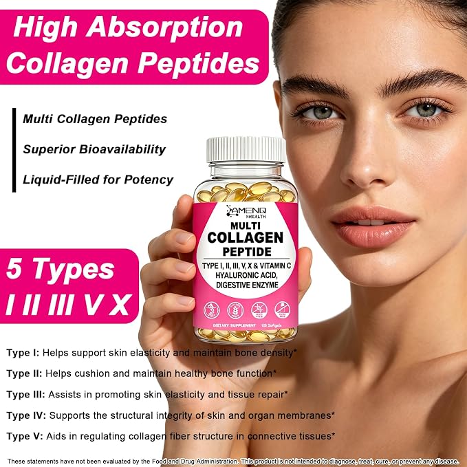 Collagen Supplements for Women & Men, Hydrolyzed Multi Collagen Peptides | Types I, II, III, V, X, Hydrolyzed Collagen Protein w. Hyaluronic Acid Biotin & Vitamin C, Hair, Skin & Nails Beauty Complex