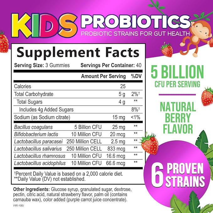 Probiotic for Kids - Natural Immune Support & Digestive Health Supplement - Nature's Daily Children's Probiotic Gummy for Ages 4+ Vegan, Gluten, Soy & Dairy Free - Berry Flavored - 120 Gummies