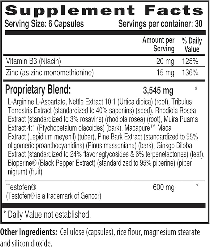 NaturalSlim Natural Testosterone Booster for Men - Male Enhancing Supplement with Ginkgo Biloba, L Arginine, Zinc, Vitamin B3, & Testofen for Energy, Muscle Builder & Metabolism - 180 Capsules