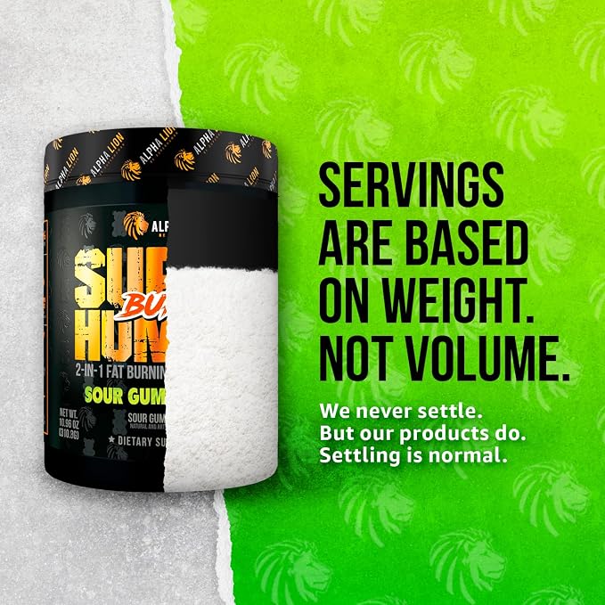 ALPHA LION Superhuman Burn, 2 in 1 Metabolism Booster Pre Workout and Men's Thermogenic Fat Burner, Sour Gummy Bear (Hulk Juice), Package Varies