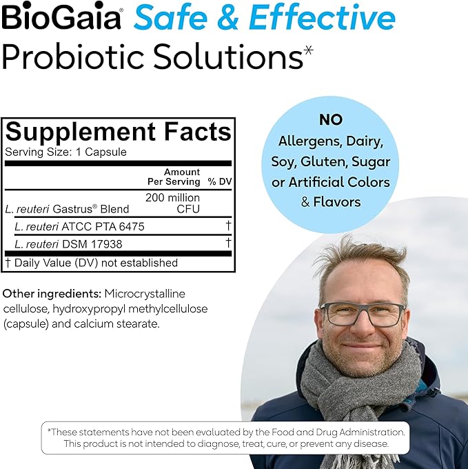 BioGaia Gastrus Gut Health | Probiotic Capsules | Eases Abdominal Discomfort, Gas & Bloating | Promotes Regularity & a Healthy Gut | Supports a Balanced Microbiome | Backed by 30 Years of Research